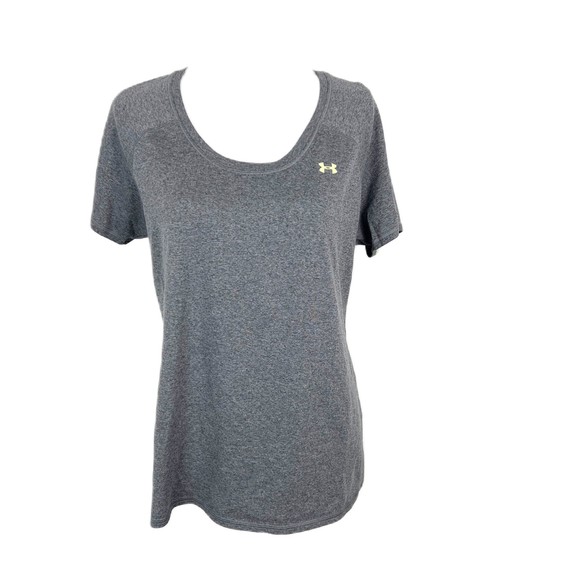 Under Armour Shirt Women Large Grey Semi-Fitted Running Short Sleeve Active - Picture 1 of 11